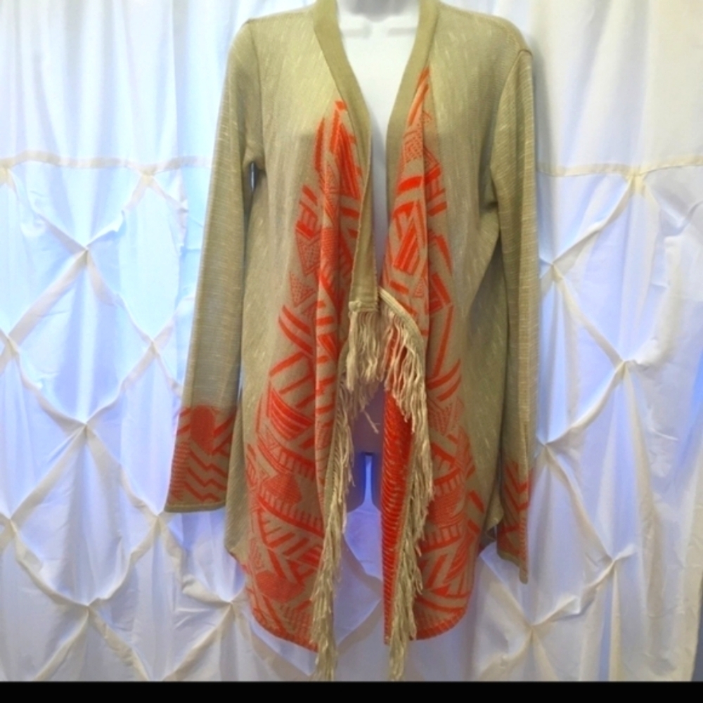 Say What?‎ Aztec Open Cardigan Sweater with Fringe